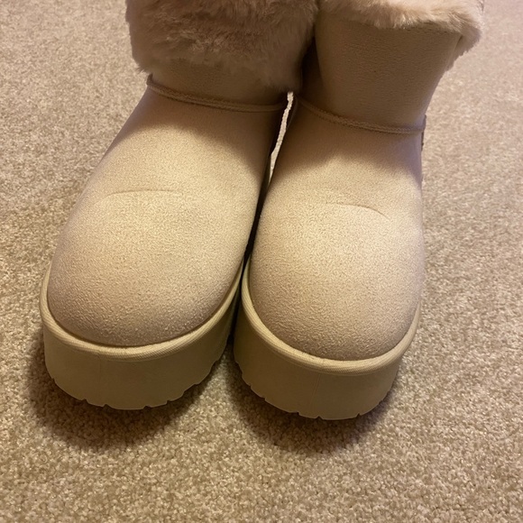 Faux Fur Platform Mini Ankle Boots - Sand - Picture 6 of 7